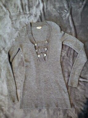 Love Rocks * Gray Sweater Top * Small * Button Detail
